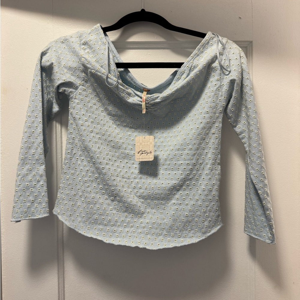 Free People Sky Blue Textured‎ Top NWT- XS